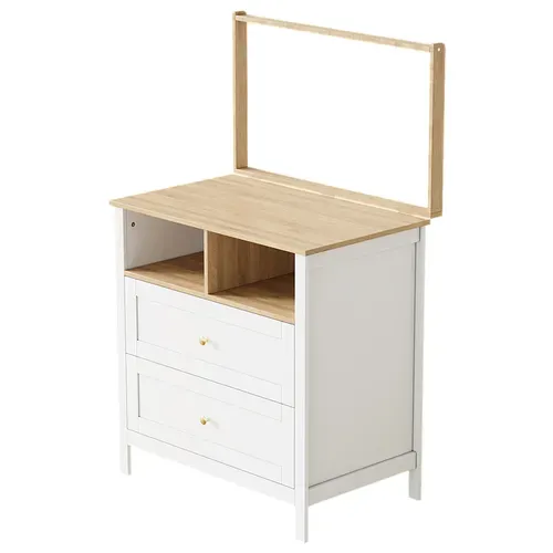 Commode à Langer Bébé évolutive 82x50x90cm, Avec 2 Tiroirs Et 2 Niches, MDF, Blanc Et Bois