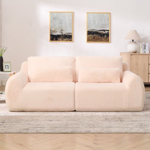 Canapé 2 Places, Canapé Compressé 208x101x81 Cm Avec Port USB Et Poche Latérale, Rose