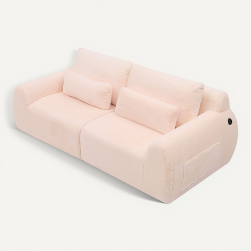 Canapé 2 Places, Canapé Compressé 208x101x81 Cm Avec Port USB Et Poche Latérale, Rose