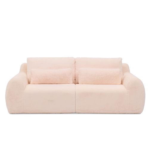 Canapé 2 Places, Canapé Compressé 208x101x81 Cm Avec Port USB Et Poche Latérale, Rose