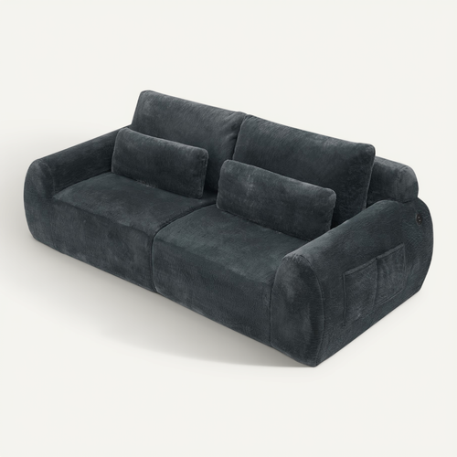 Canapé 2 Places, Canapé Compressé 208x101x81 Cm Avec Port USB Et Poche Latérale, Gris