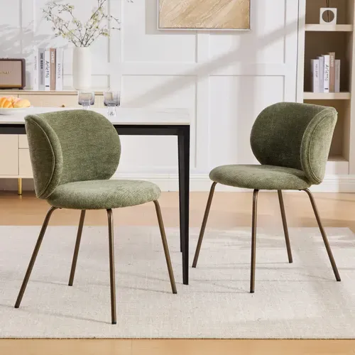 Lot De 2 Chaises De Salle à Manger Avec Soutien Lombaire, Pieds Bronze, En Chenille, Vert