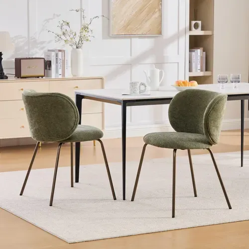 Lot De 2 Chaises De Salle à Manger Avec Soutien Lombaire, Pieds Bronze, En Chenille, Vert
