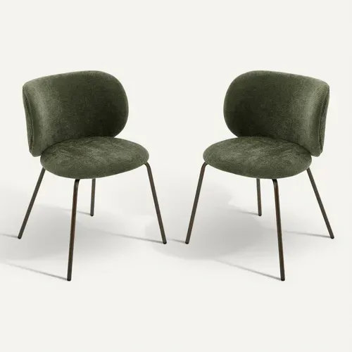 Lot De 2 Chaises De Salle à Manger Avec Soutien Lombaire, Pieds Bronze, En Chenille, Vert