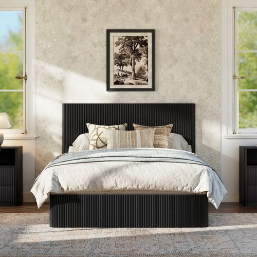 Lit Coffre Adulte 140x200cm, Avec Levage Hydraulique, Conception De Rainure, Mdf Et Métal, Noir