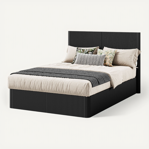 Lit Coffre Adulte 140x200cm, Avec Levage Hydraulique, Conception De Rainure, Mdf Et Métal, Noir