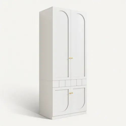 Armoire De Chambre enfant 4 Portes 80x50x200cm, Tiroirs à Pression, Poignée En Métal, Mdf, Blanc