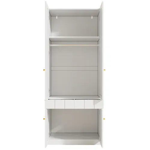 Armoire De Chambre enfant 4 Portes 80x50x200cm, Tiroirs à Pression, Poignée En Métal, Mdf, Blanc