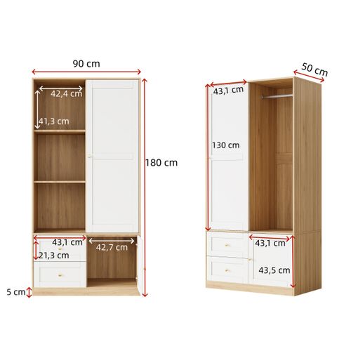 Ensemble Meuble Bébé : Armoire à Portes Coulissantes + Table à Langer, Blanc Et Bois