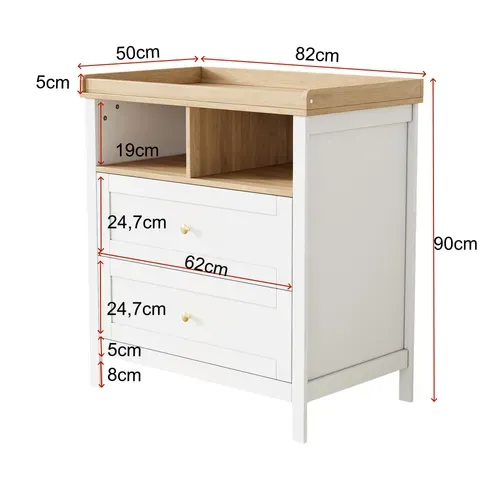 Ensemble Meuble Bébé : Armoire à Portes Coulissantes + Table à Langer, Blanc Et Bois
