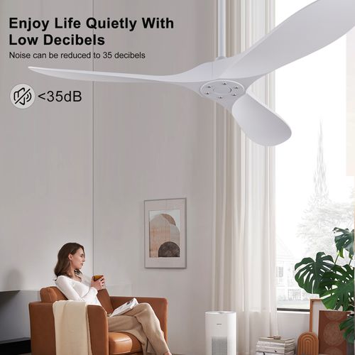 Ventilateur De Plafond 52 Pouces 3 Pales Abs, Moteur Dc Réversible, Télécommande 6 Vitesses, Blanc