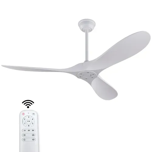 Ventilateur De Plafond 52 Pouces 3 Pales Abs, Moteur Dc Réversible, Télécommande 6 Vitesses, Blanc