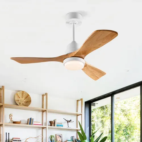 Ventilateur De Plafond Lumineux 42 Pouces, Pales Bois Massif, Moteur Dc Réversible, 6 Vitesses,bois