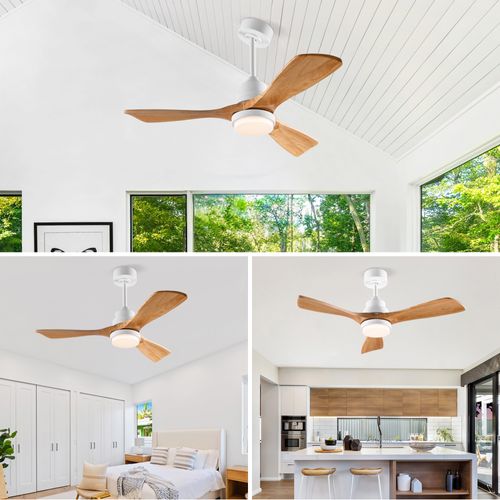 Ventilateur De Plafond Lumineux 42 Pouces, Pales Bois Massif, Moteur Dc Réversible, 6 Vitesses,bois