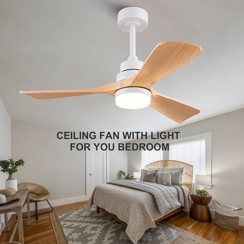Ventilateur De Plafond Lumineux 42 Pouces, 3 Pales Abs, Moteur Dc Réversible, Télécommande, Bois