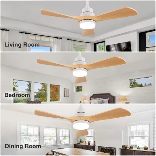 Ventilateur De Plafond Lumineux 42 Pouces, 3 Pales Abs, Moteur Dc Réversible, Télécommande, Bois