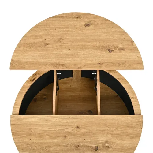 Table Basse Ronde 80x80x59cm Hauteur Réglable Avec Rangements, Porte Coulissante, En Mdf, Chêne
