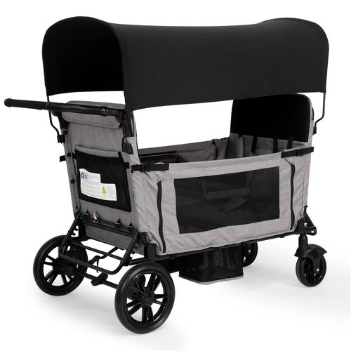 Poussette Pliable 4 Places, Convertible En Grand Lit, Auvent Et Plateau, Roues Pu, Gris Clair