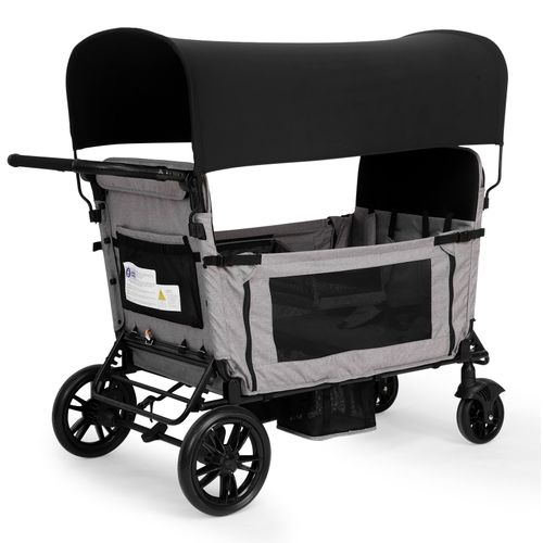 Poussette Pliable 4 Places, Convertible En Grand Lit, Auvent Et Plateau, Roues Pu, Gris Clair