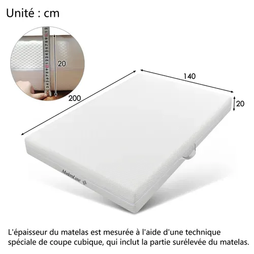 Ensemble Lit 140x200 Et Matelas Mousse, Tête De Lit Avec Rangement, LED, Sommier à Lattes, Chêne