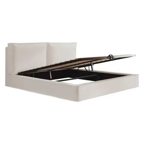 Lit Coffre Adulte 180x200cm Avec Rangement Hydraulique, Design Carré Simple, En Bouclé, Beige