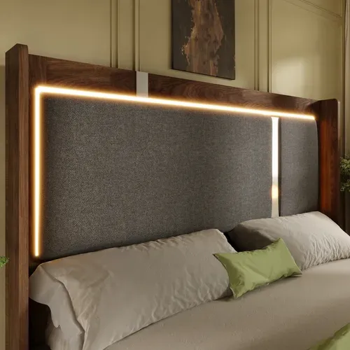 Lit Coffre Adulte 140x190 Cm Lit Double Avec LED Et Rangement, Lin, Gris