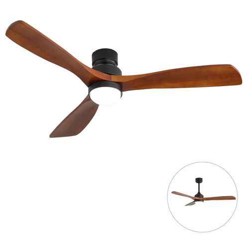 Ventilateur De Plafond 52 Pouces Avec LED Dimmable, Fonction Mémoire, En Bois Massif, Noir