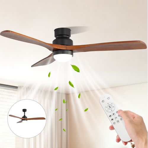 Ventilateur De Plafond 52 Pouces Avec LED Dimmable, Fonction Mémoire, En Bois Massif, Noir