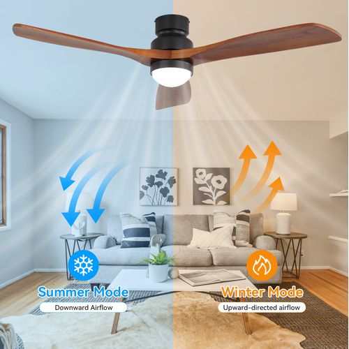 Ventilateur De Plafond 52 Pouces Avec LED Dimmable, Fonction Mémoire, En Bois Massif, Noir