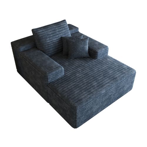 Canapé Méridienne 115x159x83 Cm En Corduroy Bleu
