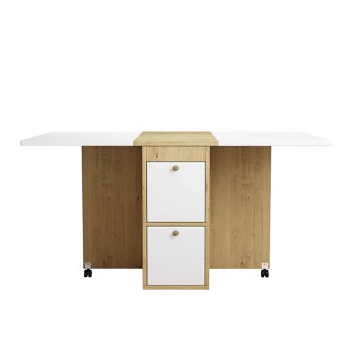 Table à Manger Pliante Et Extensible 120x80x75 Cm Avec 4 Chaises, Blanc Et Chêne