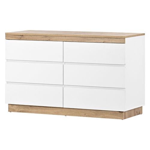 Commode 6 Tiroirs Avec Compartiment, Blanc Et Chêne, Style Classique