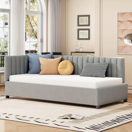 Lit Enfant 90x200 Cm Velours Gris Avec Sommier à Lattes Intégré