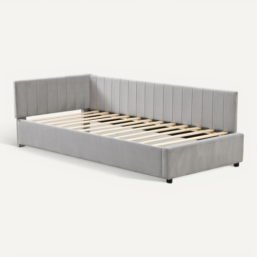 Lit Enfant 90x200 Cm Velours Gris Avec Sommier à Lattes Intégré