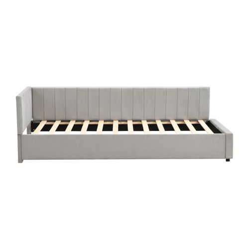 Lit Enfant 90x200 Cm Velours Gris Avec Sommier à Lattes Intégré