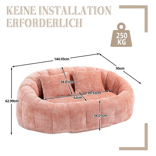 Canapé Pouf 2 Places En Chenille Rose, Mousse à Mémoire, Grand Fauteuil, Sans Montage, Salon/chambre