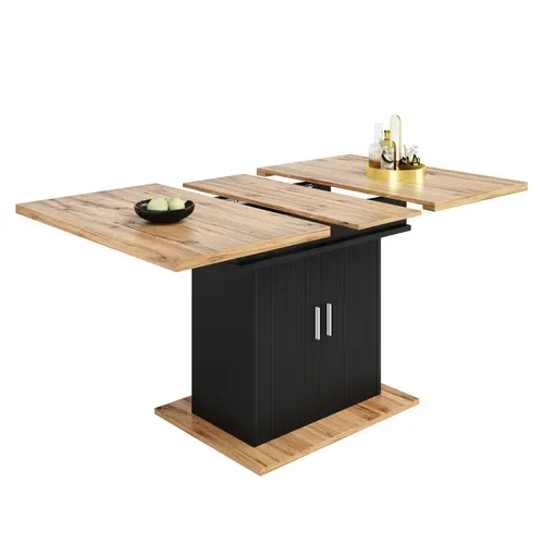 Table à Manger Extensible 110-140x70 Cm Noir Avec Rangement