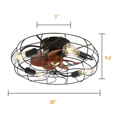 Ventilateur De Plafond 20 Pouces Noir Avec Lumière, Télécommande Et Moteur Dc Réversible