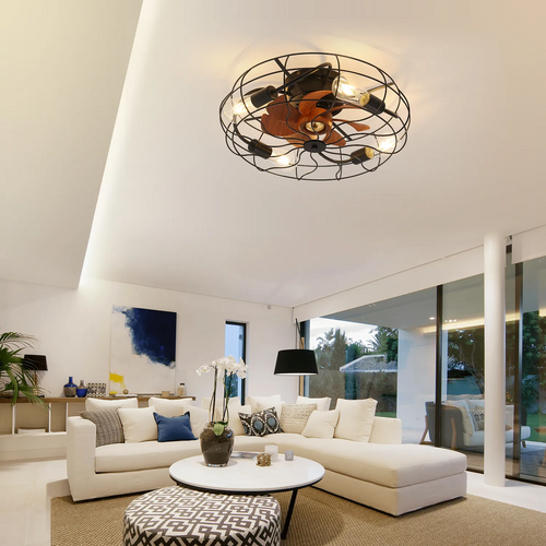 Ventilateur De Plafond 20 Pouces Noir Avec Lumière, Télécommande Et Moteur Dc Réversible