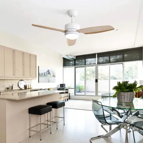 Ventilateur De Plafond 117 Cm Avec LED, Télécommande, 6 Vitesses, Abs Blanc Et Naturel