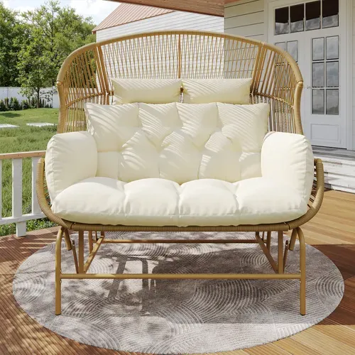 Fauteuil Balançoire Jardin Et Balcon Pour 2 Personnes, Structure Métal, Bois Naturel