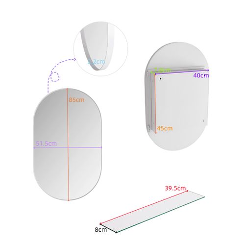 Miroir Avec Armoire De Rangemenr Salle De Bain, Cadre Métal Blanc, Étagères Réglables