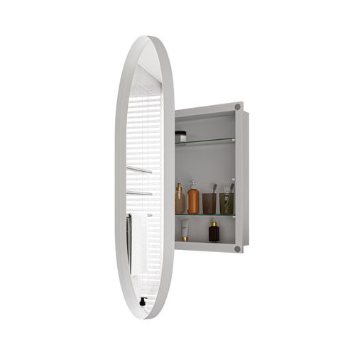 Miroir Avec Armoire De Rangemenr Salle De Bain, Cadre Métal Blanc, Étagères Réglables