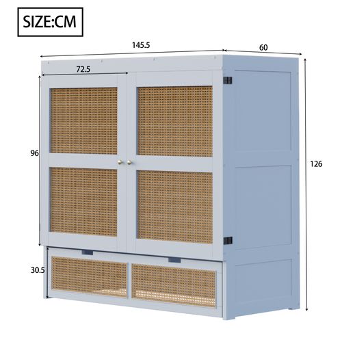 Lit Adulte Escamotable 140x200 Cm Bois Gris Avec Sommier à Lattes Et Tiroirs