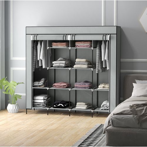 Penderie Portable 166x42.5x169.5 Cm Avec 2 Tringles Et 4 Tiroirs, En Métal Gris Foncé