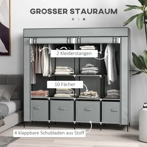 Penderie Portable 166x42.5x169.5 Cm Avec 2 Tringles Et 4 Tiroirs, En Métal Gris Foncé