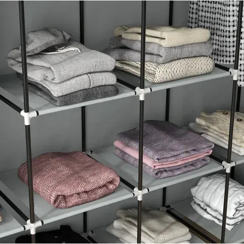 Penderie Portable 166x42.5x169.5 Cm Avec 2 Tringles Et 4 Tiroirs, En Métal Gris Foncé