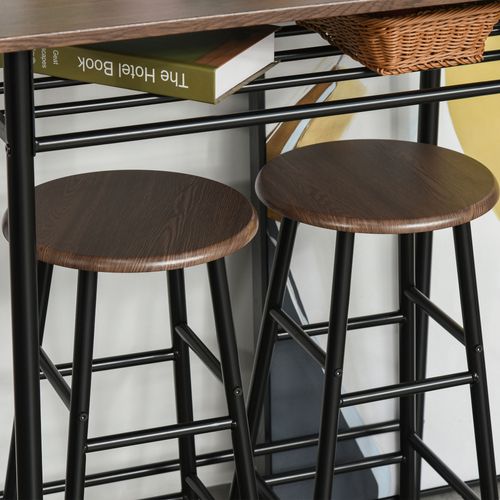 Ensemble Table Haute Avec 2 Tabourets Et Rangement, Métal Noir
