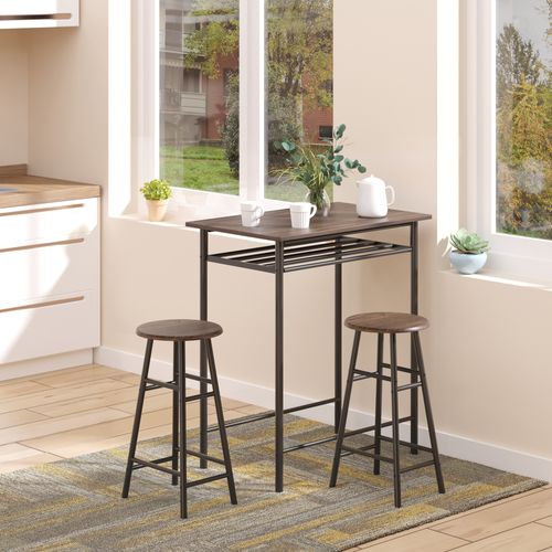 Ensemble Table Haute Avec 2 Tabourets Et Rangement, Métal Noir