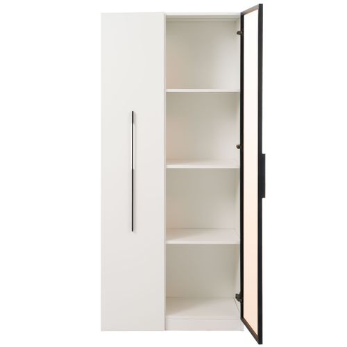 Vitrine Bibliothèque LED 70x40x160 Cm Avec Porte, Rangement Latéral Coulissant, Blanc